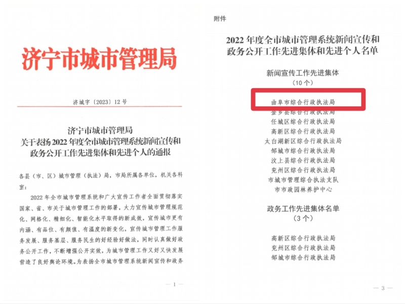 關(guān)于表揚(yáng)2022年度全市城市管理系統(tǒng)新聞宣傳和政務(wù)公開工作先進(jìn)單位和先進(jìn)個(gè)人的通報(bào)